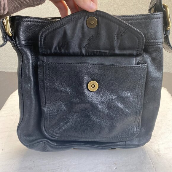 Vtg Fossil Black Genuine Leather Shoulder Bag 75082 Fossil 1954 - Picture 9 of 12